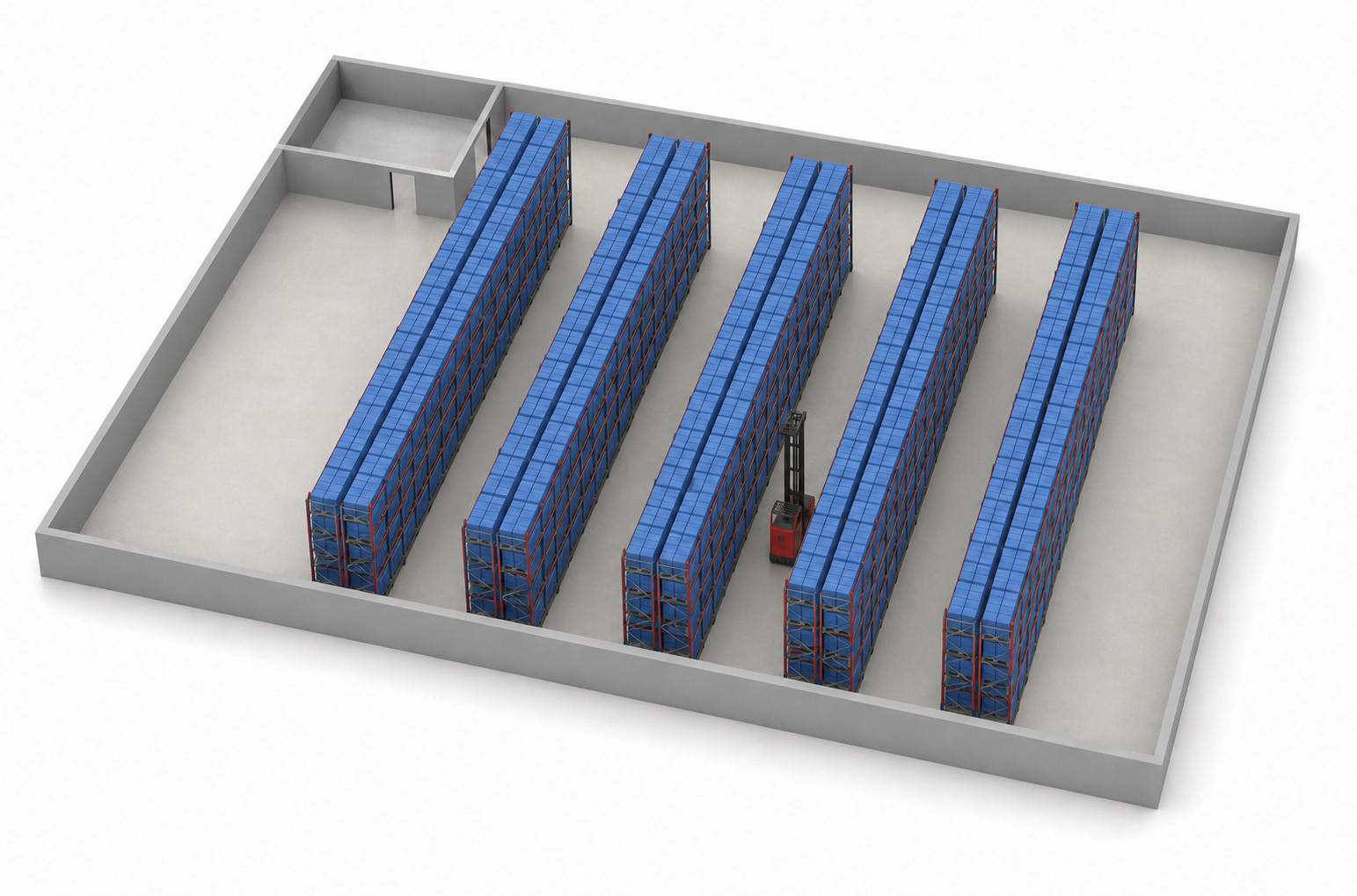 Optimised narrow aisle warehouse