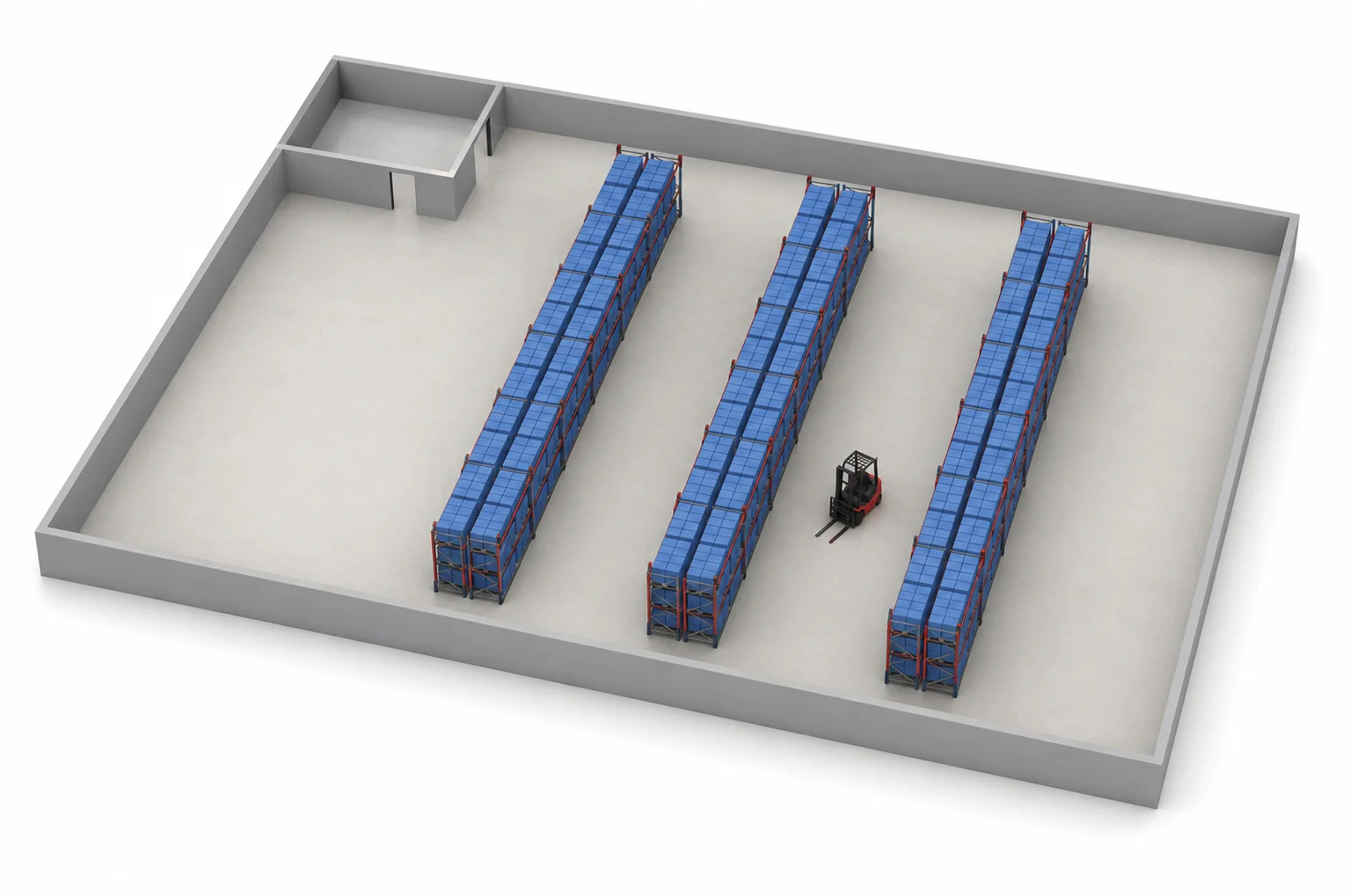 Standard warehouse with wide aisles